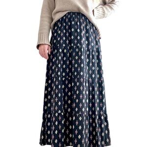 Old Navy Black White & Pink Patterned Tiered Maxi Skirt XS